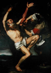 XIR222737 The Martyrdom of St. Bartholomew (oil on canvas) by Ribera, Jusepe de (c.1590-1652) oil on canvas Colegiata de Santa Maria Church, Osuna, Spain Giraudon Spanish, out of copyright